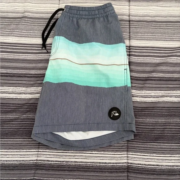 Quiksilver Men's Gray Swim Shorts with Aqua Gradient Stripes - Picture 2 of 7